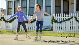  Presentation with teen girls - Slide set consisting of teen girls group rolling skate background and a  colored foreground