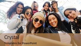  Presentation with teen girls - Slide deck enhanced with teen girls having good fun background and a coral colored foreground