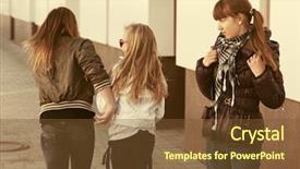  Presentation with school building - Amazing slide deck having teen girls in conflict backdrop and a  colored foreground