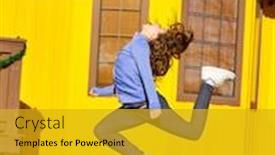  Presentation with teen girls - Cool new PPT layouts with teen girls in the park junping and having fun outdoors in sunny day backdrop and a gold colored foreground