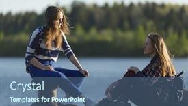  Presentation with teen girls - Slide set featuring teen girls sitting on a pier near the water in the sun background and a ocean colored foreground
