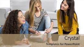  Presentation with teen girls - Presentation having teen girls studying at home background and a  colored foreground