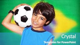  Presentation with kids sport - Presentation theme featuring teen goalkeeper enjoying sport game background and a teal colored foreground