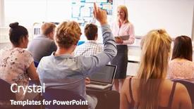  Presentation with college students - Presentation theme with students giving lesson in classroom background and a tawny brown colored foreground