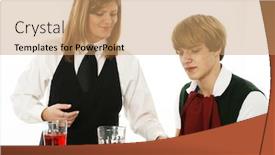  Presentation with waitress - Presentation theme with teen-in-restaurant-getting-pizza background and a coral colored foreground