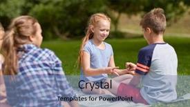  Presentation with summer holiday move - Cool new PPT theme with teen kids playing rock-paper backdrop and a  colored foreground