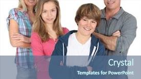  Presentation with parenting - Theme having teen parenting - family portrait standing on white background and a ocean colored foreground