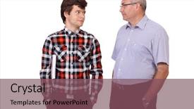  Presentation with parenting - Presentation theme with teen parenting - happy smiling father talking background and a violet colored foreground