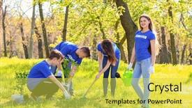  Presentation with young plant - Slides featuring teen plant - group of young volunteers background and a yellow colored foreground