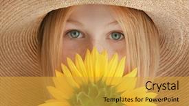  Presentation with straw - Presentation design with teen plant - portrait of attractive girl background and a gold colored foreground