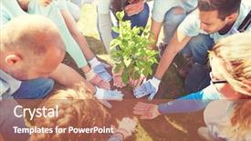  Presentation with tree planting - Beautiful PPT theme featuring teen plant - volunteering charity people and ecology backdrop and a coral colored foreground