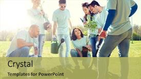  Presentation with tree planting - Presentation theme consisting of teen plant - volunteering charity people and ecology background and a yellow colored foreground