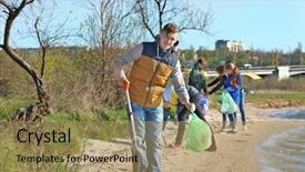  Presentation with young people diversity - Amazing slide deck having teen plant - young people cleaning beach area backdrop and a coral colored foreground