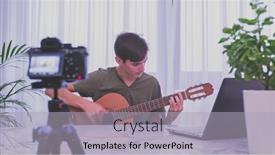  Presentation with online streaming - Amazing PPT layouts having teen-recording-his-video-blog backdrop and a light gray colored foreground