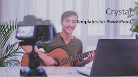  Presentation with online streaming - Beautiful theme featuring teen-recording-his-video-blog backdrop and a light gray colored foreground