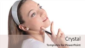  Presentation with decision - Amazing slides having teen rules - attractive young woman deliberates backdrop and a  colored foreground