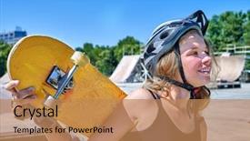  Presentation with teen - Presentation design featuring teen skateboarding his skateboard and hold on her back outdoor skateboard girl style background and a coral colored foreground