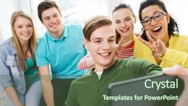  Presentation with friendship school - PPT theme featuring teen social - education school friendship and technology background and a tawny brown colored foreground