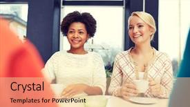  Presentation with tea and coffee - Beautiful slide set featuring teen social - happy young women drinking tea backdrop and a  colored foreground