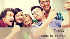  Presentation with technology students - Presentation featuring teen social - technology concept - group background and a lemonade colored foreground