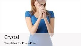  Presentation with teen girl - Slide deck consisting of teen student girl with magnifier isolated on white background background and a white colored foreground