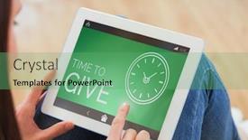  Presentation with green screen - Slides having teen using a tablet pc sitting on the floor against time to give text with clock icon on green screen background and a seafoam green colored foreground