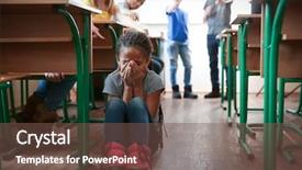  Presentation with teen girl - Amazing PPT theme having teen violence - bullied african american girl sitting backdrop and a tawny brown colored foreground