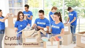  Presentation with teen - PPT theme having teen volunteers collecting donation background and a lemonade colored foreground