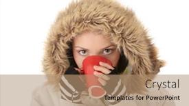  Presentation with milk tea - Presentation theme enhanced with teen winter girl with heart shaped red cup of hot drink tea coffee or milk background and a coral colored foreground