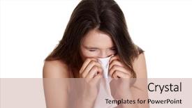  Presentation with allergy - Theme having teen woman with allergy or cold isolated on white background background and a coral colored foreground