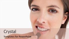  Presentation with lipstick - Colorful slides enhanced with teenage applying make-up while putting on lipstick and showing a beaming smile backdrop and a coral colored foreground