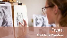  Presentation with charcoal - Beautiful PPT layouts featuring teenage artist sitting at easel backdrop and a coral colored foreground