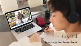  Presentation with writing notes - Presentation design with teenage-asian-boy-writing-notes background and a coral colored foreground