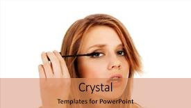  Presentation with teenage - Audience pleasing PPT layouts consisting of teenage-beautiful-woman-applying-mascara backdrop and a coral colored foreground