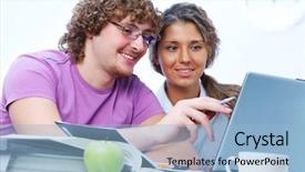  Presentation with teenage girl - Colorful slides enhanced with teenage boy and girl sitting in front of a laptop and do a fun learning backdrop and a light blue colored foreground