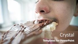  Presentation with chocholate - Slide set with teenage-boy-close-up-eating background and a violet colored foreground