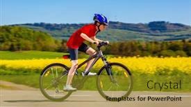  Presentation with cycling - Colorful presentation theme enhanced with teenage-boy-cycling-on-country backdrop and a gold colored foreground