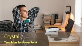  Presentation with computer room - PPT theme featuring teenage-boy-doing-homework-using background and a violet colored foreground