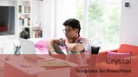  Presentation with class - PPT theme consisting of teenage-boy-having-online-class background and a red colored foreground