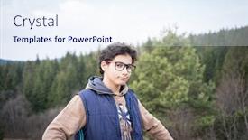  Presentation with hiking mountain - PPT theme consisting of teenage-boy-hiking-and-enjoying background and a sky blue colored foreground