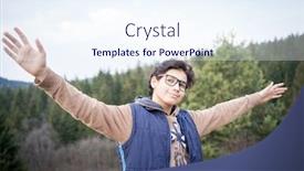  Presentation with hiking mountain - Beautiful PPT layouts featuring teenage-boy-hiking-and-enjoying backdrop and a sky blue colored foreground