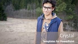  Presentation with hiking mountain - Colorful PPT theme enhanced with teenage-boy-hiking-and-enjoying backdrop and a gray colored foreground
