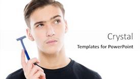  Presentation with razor - Presentation with teenage-boy-holds-a-razor background and a white colored foreground