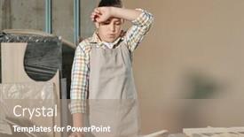  Presentation with woodworking - Slide set enhanced with teenage-boy-in-apron-tired background and a coral colored foreground