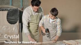  Presentation with drill - Colorful presentation theme enhanced with teenage-boy-in-apron-using backdrop and a coral colored foreground