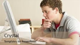  Presentation with thought - Audience pleasing presentation theme consisting of teenage boy in thought studying at home backdrop and a coral colored foreground