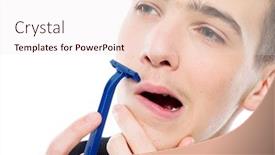  Presentation with shaving - Audience pleasing PPT theme consisting of teenage-boy-is-shaving backdrop and a sky blue colored foreground
