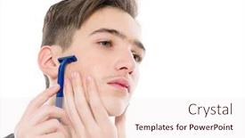  Presentation with razor - Audience pleasing presentation theme consisting of teenage-boy-is-shaving backdrop and a sky blue colored foreground