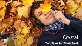  Presentation with music headphones - Theme having teenage-boy-listens-to-music background and a wine colored foreground