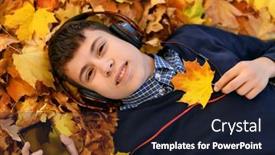  Presentation with music headphones - Presentation theme with teenage-boy-listens-to-music background and a wine colored foreground